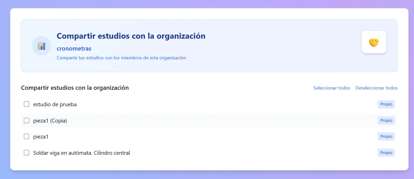 Compartición automática de estudios en CRONOMETRAS