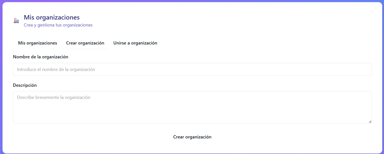 Creación y gestión de organizaciones en CRONOMETRAS