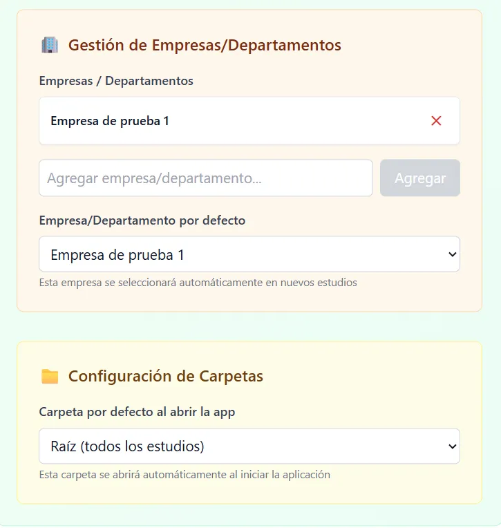 Gestión de empresas y departamentos en CRONOMETRAS