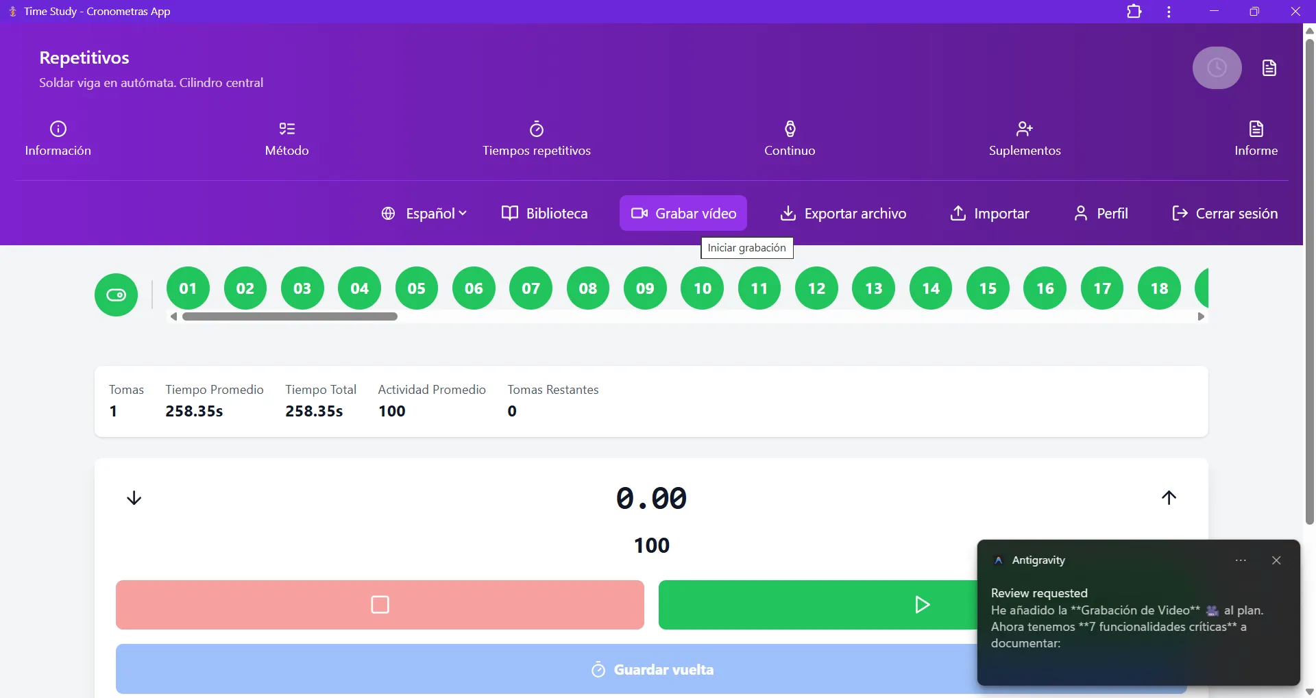 Grabación de video simultánea al cronometraje en CRONOMETRAS