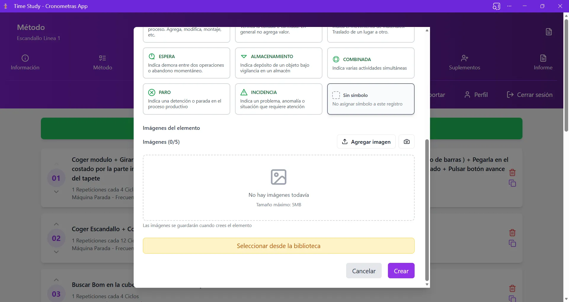Imágenes por elemento en CRONOMETRAS