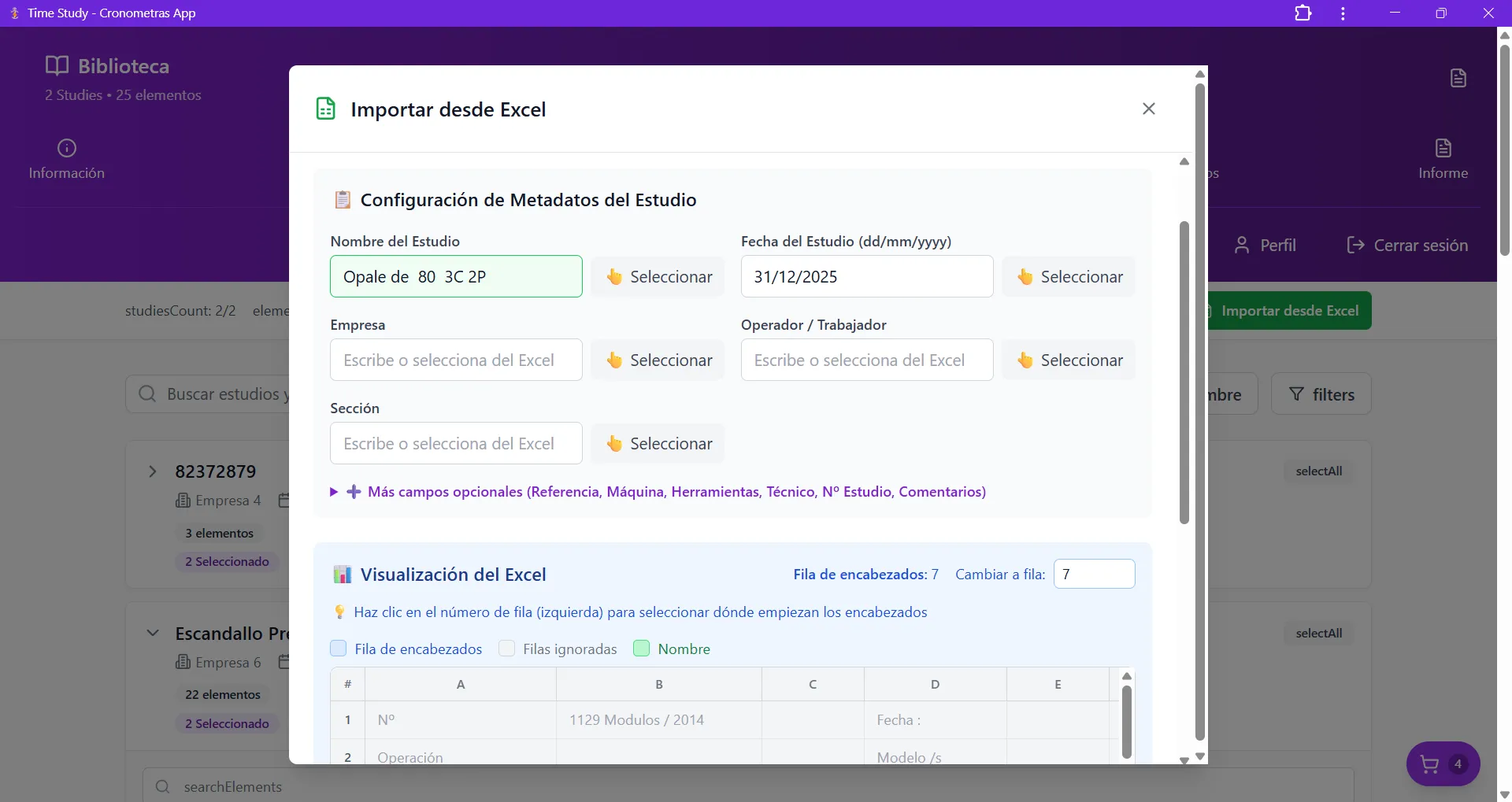 Mapeo de columnas Excel para importar en CRONOMETRAS