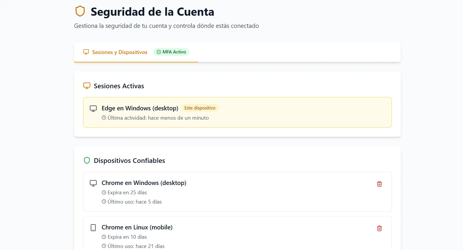 Control de sesiones activas en CRONOMETRAS