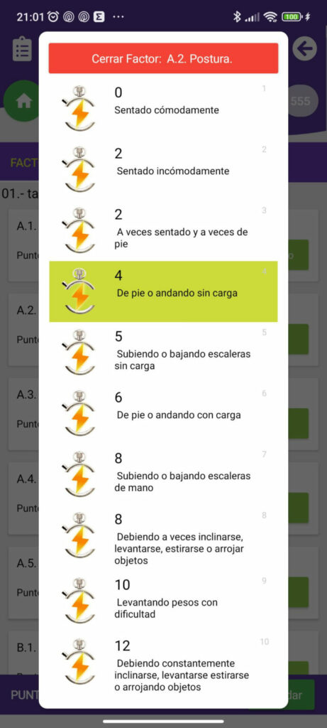 editar los puntos asignados para el cáculo de coeficiente de descanso en 1 factor de las tablas de suplementos